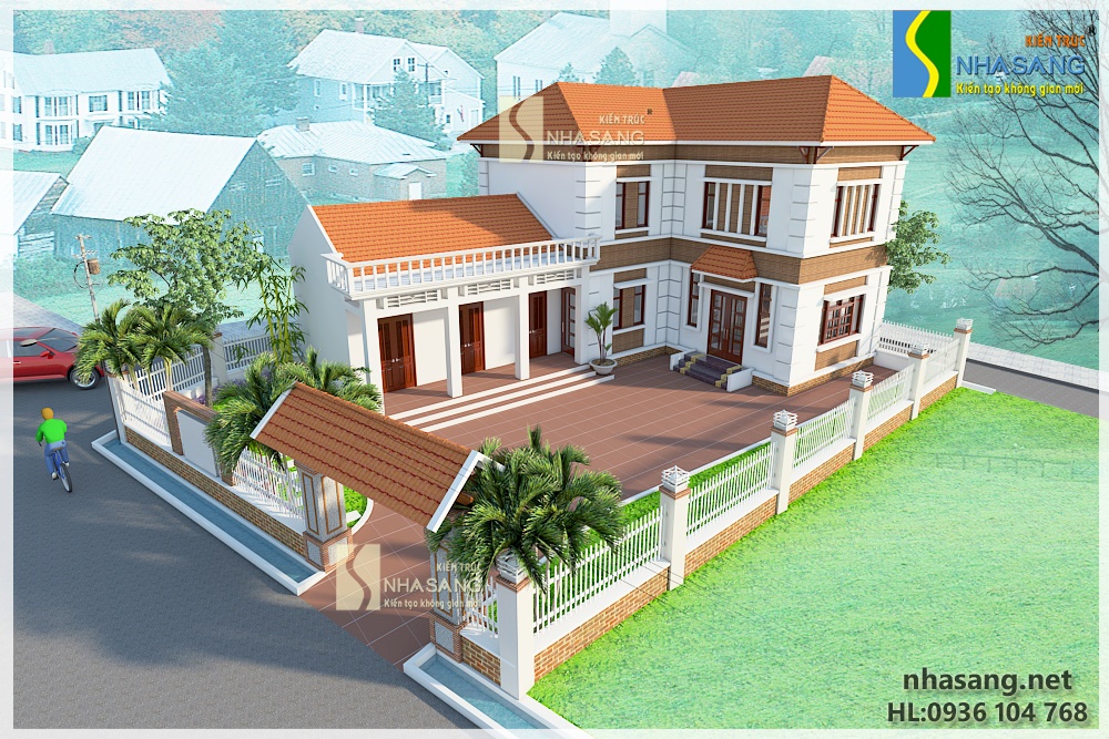 thiết kế nhà chữ L 2 tầng đẹp